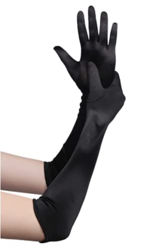 ZWZNBL 1920s Style Long Evening Gloves Black White Elbow Wedding Gloves Dance Fancy Dress Sexy Women Wedding Prom Opera Gloves, Black,