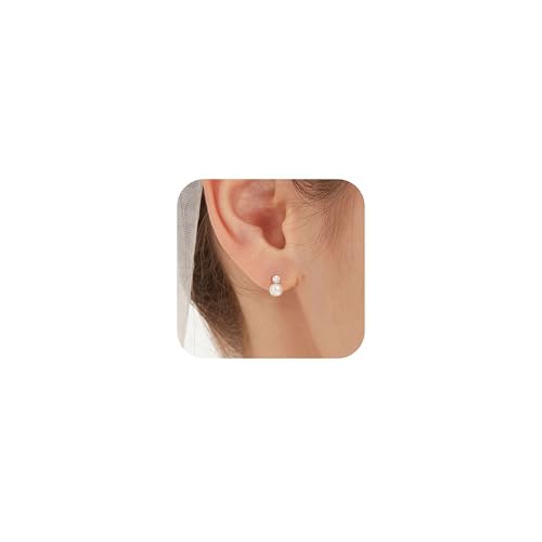 WFYOU Pearl Earrings for Women 925 Sterling Silver Earring 14K Gold Plated Pearls Stud Earrings for Women Trendy White 5 6 7 8 9 10MM Pearl CZ Diamond Hypoallergenic Earring Jewelry Gift