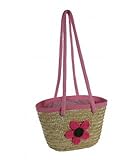 CAL FUSTER - Bandolera infantil de fibras naturales con flor rosa. Medidas: 22x14 cm.