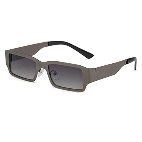 Square Small Frame Steel Leather Metal Sunglasses Personality Hip-hop Anti-UV Sunglasses (Gun Frame Gray Flakes)