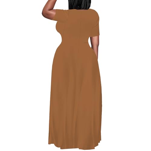 Image of SUZONANA Plus Size Maxi Dress for Curvy Women Summer Casual Sundress Short Sleeve Loose Vacation Dress