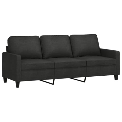 vidaXL Sofagarnitur 3-TLG., Sessel Couch mit Kissen, Sofa Wohnzimmersofa mit Armlehnen, Couchgarnitur Designsofa Sitzmöbel Polstermöbel, Schwarz Stoff – Bild 6