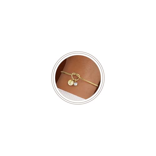 Turandoss Birthday Gifts for Women Trendy 14K Gold Plated Letter L Heart Knot Bangle Bracelet April Lab Diamond Birthstone Bracelet Birthday Bridesmaid Gifts for Women