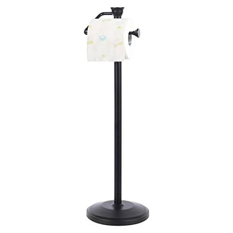 ZCCZ - Toilet Paper Holder Stand, Free Standing Toilet Paper Roll Holder Tissue Rolls Holder Stand with Reserve, Bathroom TP Dispenser Storage for 5 Mega Rolls - Black Cover