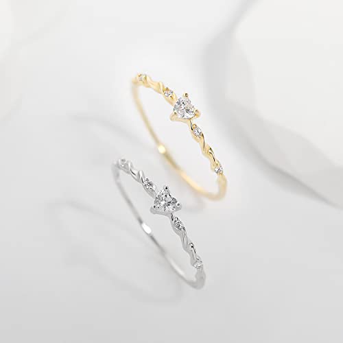 Meisss Tiny Heart Ring Stacking Dainty Cute Ring Sterling Silver Minimalist Ring Friendship Matching Stackable Diamond Gold Ring (Silver, 5.25) #TOP1