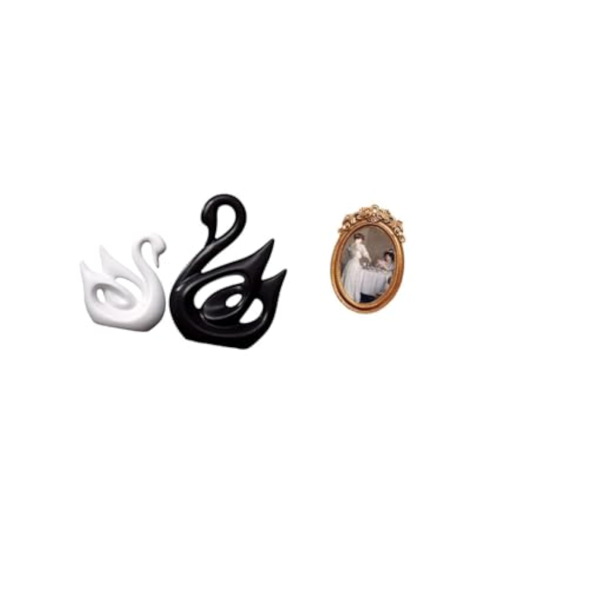 Porcelain Swan Couple Figurines with Photo Frame
