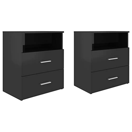 vidaXL 2X Tables de Chevet Tables de Nuit Armoires de Chevet Armoires de Rangement Meubles de Rangement Chambre Intérieur Noir Brillant 50x32x60 cm