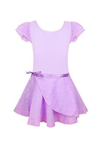 Image of EQSJIU Ballet Leotards for Girls with Removable Skirt Combo Tie Ruffle Sleeve Outfit