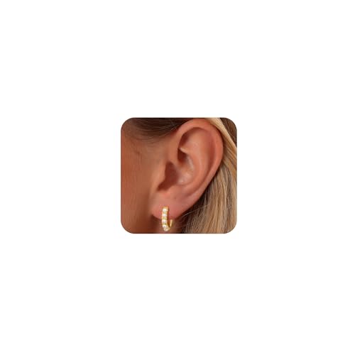 Pearl Earrings for Women - Dainty Gold Earrings Trendy 14K Gold Plated Freshwater Pearl Dangle Hoop Stud Earrings for Women Wedding Jewelry Gift for Women