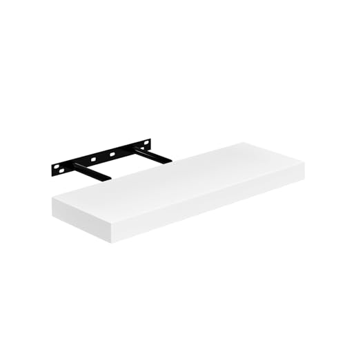 FURNITABLE Estante de Pared Flotante de Madera MDF Blanco Decorativo, Balda de Pared, De 14x40 cm para Salón, Cocina, Oficina, Dormitorio, Resistente