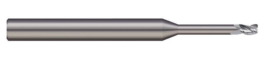 Micro 100 MEF-075-900-015 Corner Radius End Mill.075" Cutter Dia.113" LOC, 1/64" Corner Rad.900" Reach.071" Neck Dia, 2 Fl, 1/8" Shank Dia, 2" OAL, Uncoated