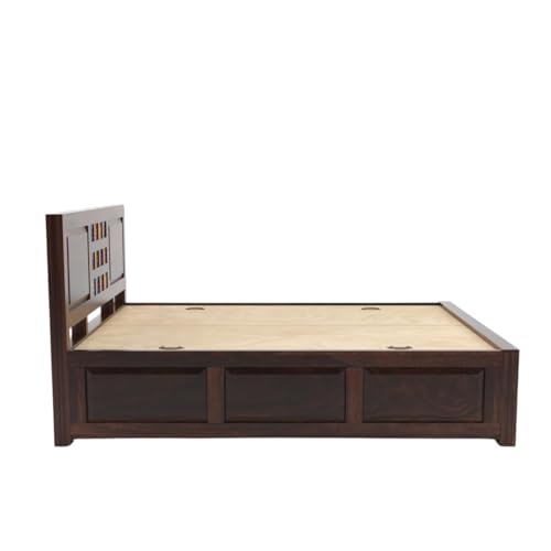 Image of SONA ART & CRAFTS Taurus Solid Sheesham Wood King Size Bed with Storage Box | Bed King Size Cot | Rajasthani Jodhpuri Tile Double Bed with Box for - Walnut Finish (Assembly Included)