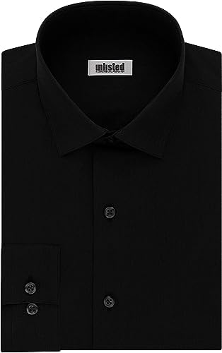 Image of Kenneth Cole REACTION Unlisted Men's Slim Fit Solid Cotton Spread Collar Full Sleeves Formal Dress Shirt