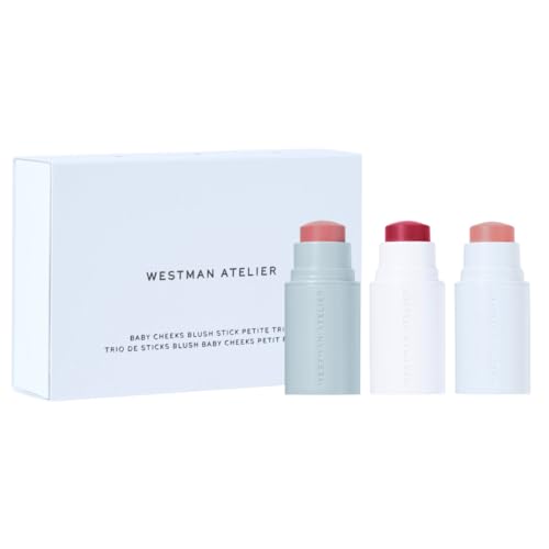 Westman Atelier Baby Cheeks Blush Stick Petite Trio Set Cream Formula in Petal Jam Chouchette Shades Multi-Use for Lips and Cheeks