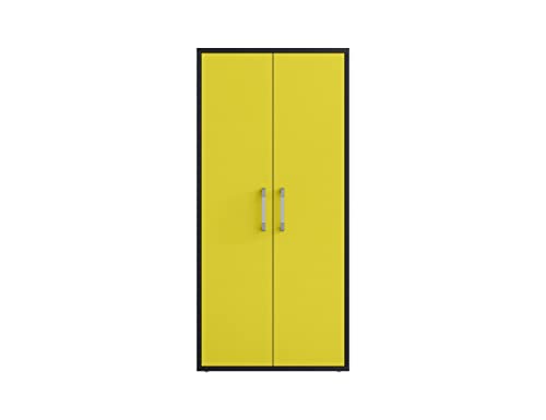 Image of Manhattan Comfort Eiffel 73.43 inch Garage Cabinet with 4 Adjustable Shelves, Ideal Home Storage for Office, Laundry or Utility Room, Set of 2, Yellow