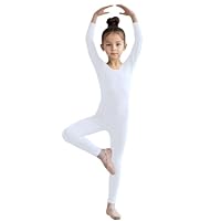 Wildarms Mädchen Langärmliger Tanz-Strumpfanzug – Körperumfassende Leotard für Ballett, Gymnastik, Performance und Kostüme (Weiß, 10-12)