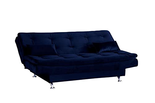 Sofá Cama Casal Reclinável Salomé - Veludo Azul Marinho