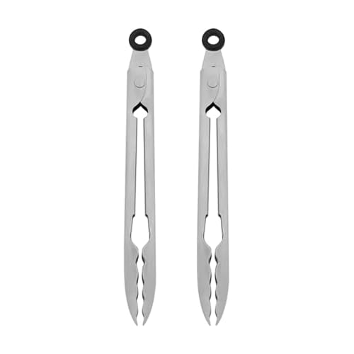 KitchenAid Set of 2 Stainless Steel Tongs with Scalloped Edges Easy Lock Dishwasher Safe Durable and Versatile Silver 7 Inch