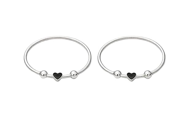 Silver-Plated Adjustable Anklets with Black Heart Charm for Women, Pair-image-11