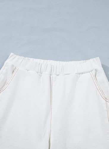 Sidefeel Womens Barrel Jeans High Waisted Stretchy Baggy Wide Leg Jeans Elastic Waist Trendy Patchwork Loose Ankle Denim Pants Cream White Size 4 — view 6