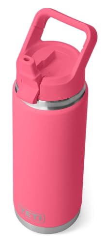 YETI Rambler Trinkflasche 26 oz (769 ml) Tropical Pink – Edelstahl Trinkflasche mit Strohhalmdeckel, isolierte Wasserflasche, Thermosflasche