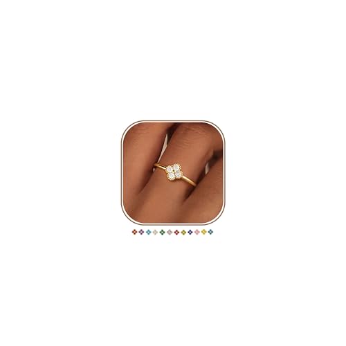 KAERUN Clover Birthstone Gold Rings for Women Non Tarnish 14K Gold Plated Stackable Thumb Ring Dainty Clover CZ Gemstone Emerald Engagement Rings Wedding Band Jewelry for Birthday Gifts Size 6-10