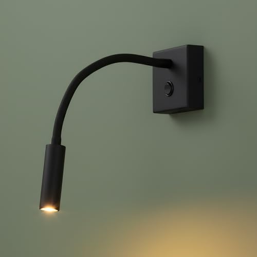 Aplique de Pared LED 'Hale' – Luz de Lectura Flexible con Brazo Orientable con interruptor, 3W 2800K Blanco Cálido. Diseño Moderno – Aplique de pared cabecero de cama para Dormitorio, Hotel o Oficina