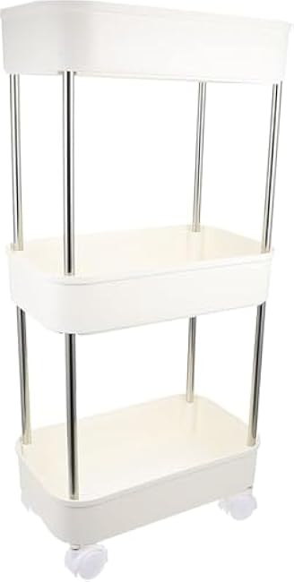 Slim Rolling Kitchen Trolley ¨C Multi-Layer Mobile Storage Cart with Wheels, Plastic Utility Rack for Fruits, Kitchen & Office Use(Color:White)-i1Ug0pKI