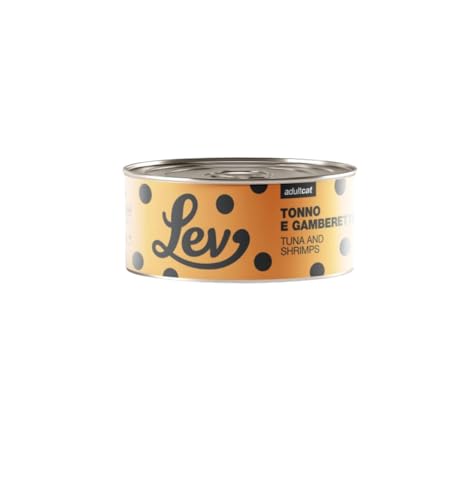 Lev - Desfiladores húmedos para gatos adultos de atún y camarones, alimento complementario para gatos adultos de todas las tallas y razas, sabor atún y camarones | 12 latas de 140 gramos cada una.