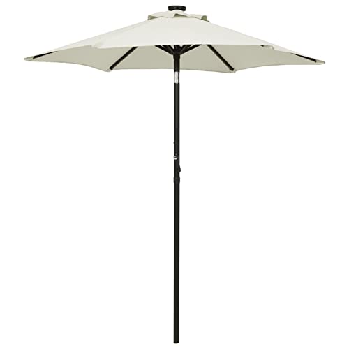 Parasol de terrasse LED sable pour illuminer vos repas en plein air