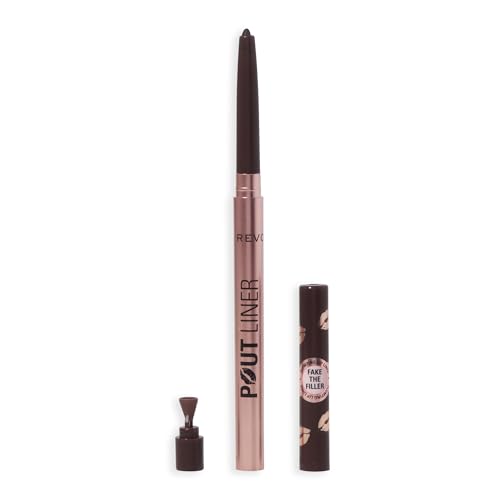 Image of Revolution Pout Bomb Plumping Lip Liner, Espresso Cool Nude & Brown | Long-Lasting Lip Shaper with Hyaluronic Acid & Vitamin E, Vegan & Cruelty-Free