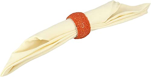 Guru Jee™ Handmade Beaded Napkin Rings Set Of 12 Orange Indian Glass Beaded Napkin Holders 1.5 Inches Artisan Crafted In India #TOP5