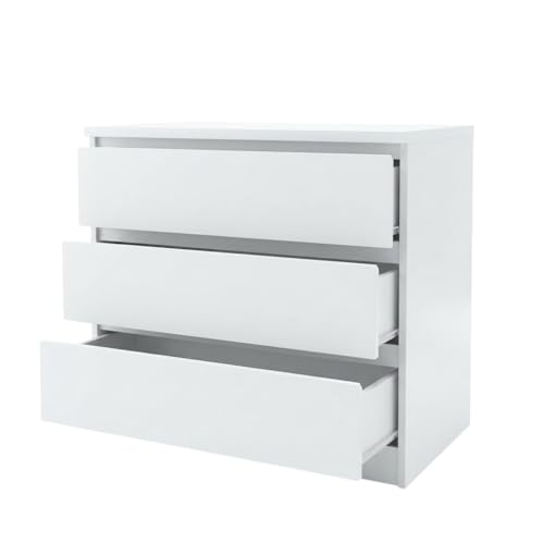 Furnifact White 3 Drawer Dresser – Modern 3 Drawer...
