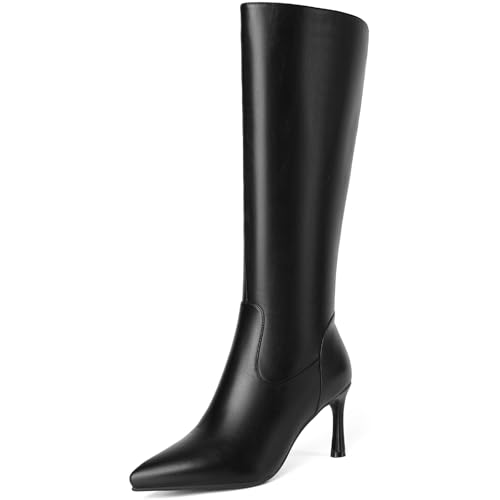 Knee High Boots Women Pointed Toe Stiletto High Heel Boot for Women Sexy Side Zipper Leather Tall Calf Boots2