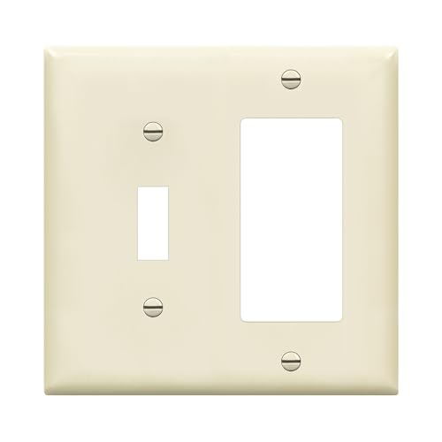Image of ENERLITES Combination Toggle Switch /Decorator Switch Wall Plate, Size 2-Gang 4.50 inch x 4.57 inch, Polycarbonate Thermoplastic, 881131-LA, Light Almond