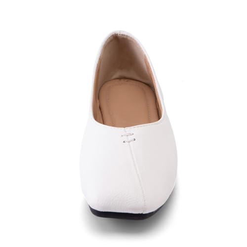 Alyaafifa Ballet Flats for Women Cute Closed Square Toe Comfortable Leather Slip On Dress Shoes Office Lady Working Casual Walking Daily3