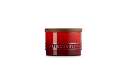 Image of Le Creuset Signature Small Salt Cellar and Storage Canister with Wood Lid, 7 oz., Cerise