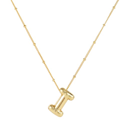 BOXOB Bubble Letter Necklace, 14k Gold Plated Balloon Initial Necklace Personalized Balloon Alphabet Pendant Necklaces Jewelry Gift for Women Girls (I)