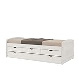 Inter Link Lit Gigogne Vernis Blanc - 2 Places pour Matelas 90x190cm + 3 Tiroirs - Bois Massif et MDF