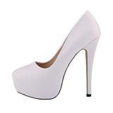 ticticlily High Heels Wildleder Stiletto Plateau Pump Elegante Runde Zehen High Heels Brautschuhe Party Pumps Kleid Damenschuhe Weiß 40 EU