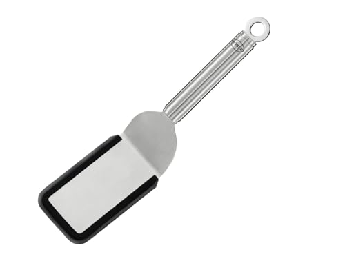 RÖSLE Sandwich-Palette gekröpft Silikon, Hochwertiger Edelstahlwender mit Rundgriff und Aufhängeöse, Silikonrand, Edelstahl 18/10, 26 cm, Silbern / Schwarz
