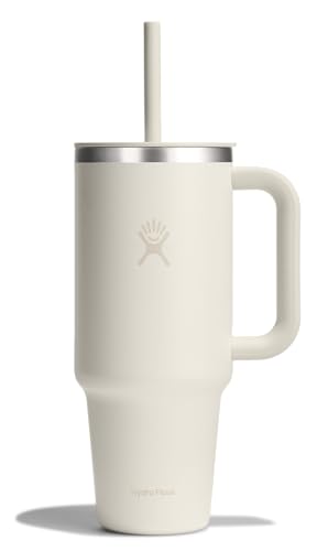 Hydro Flask Travel Tumbler with Handle, Lid and Straw - Insulated Stainless Steel in 40 Oz Ivory