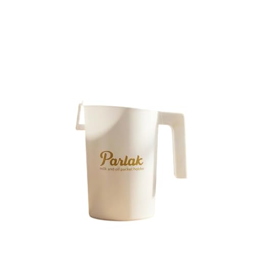 Image of Milk and Oil Packet Holder, Plastic Kitchen Organizer with Handle, Cylindrical Spill-Proof Pouring Container (White, Large)