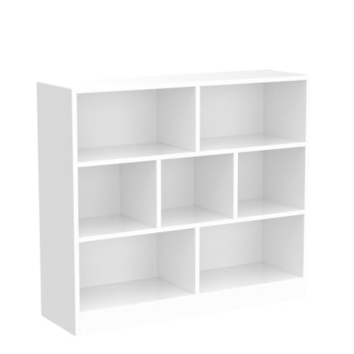 Image of IOTXY Open Shelf Low Bookcase - Wooden 3-Tier Cube Bookshelf, Warm White