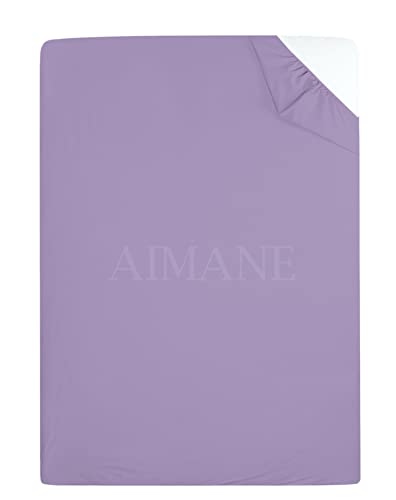 AIMANE Drap-housse simple 90 x 190 cm en percale infroissable facile d'entretien en polycoton parfait pour matelas de taille 1 place Lilas