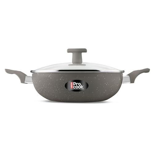 Image of MILTON Pro cook Induction Cookware & Gas Stove Friendly 24 cm Ceramic Non-Stick Kadhai with Lid | KFCC South Korean Coating | PFOA & PFAS Free | Even Heat | Low Oil Cooking | 2Y Warranty | Brown