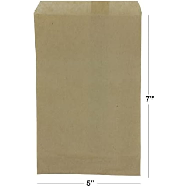 N'icePackaging - 50 Qty 5 x 7 Brown Kraft Flat Plain Paper Gift Bags or Patterned Decorative Bags for candy, cookies, merchandise, pens, sales, trade shows, Party favors, showers, holidays, events and gifts