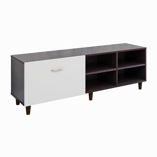 Image of VIKI Modern TV Unit for Living Room | Engineered Wood TV Cabinet with 1 Drawer Storage & 2 Open Shelves, Entertainment Unit, 140W x 48H x 40D cm | DIY | 1 Year Warranty (Wenge & White)