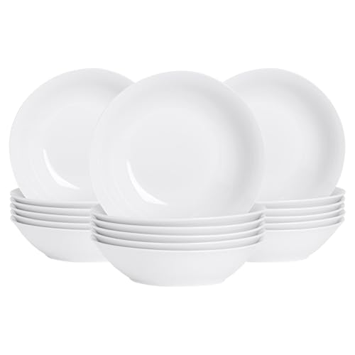 Argon Tableware 18x White Large Pasta Bowls - 25.5cm (10") - Ceramic Dinner Plates Dish Set Serving Noodle Bowl - Dishwasher and Microwave Safe