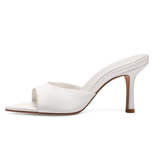 Image of Riekhany High Heel Mules for Women Slip On Open Pointed Toe Classy Patent Leather Stiletto Pumps Formal Slingback Mule Sandals Dress Walking Shoes